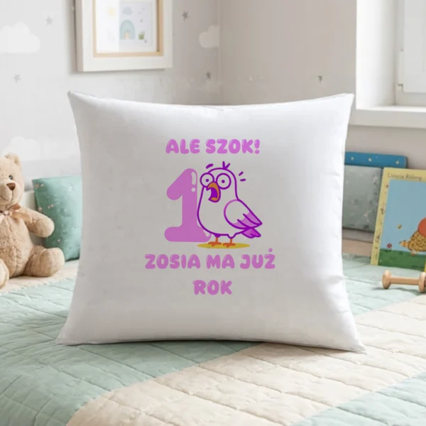 Perosnalizowana poduszka na roczek ale szok dziewczynka