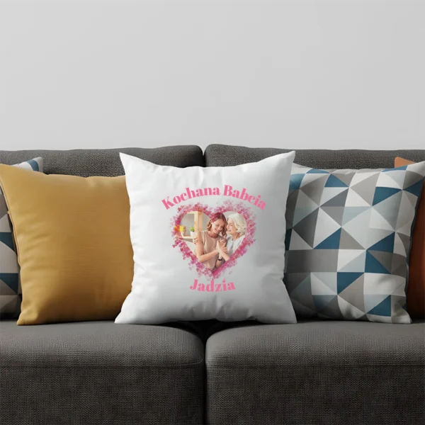 Personalizowana poduszka dzień babci serce ze zdjęciem