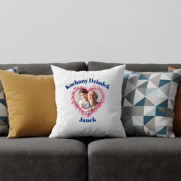 Personalizowana poduszka dzień dziadka serce ze zdjęciem